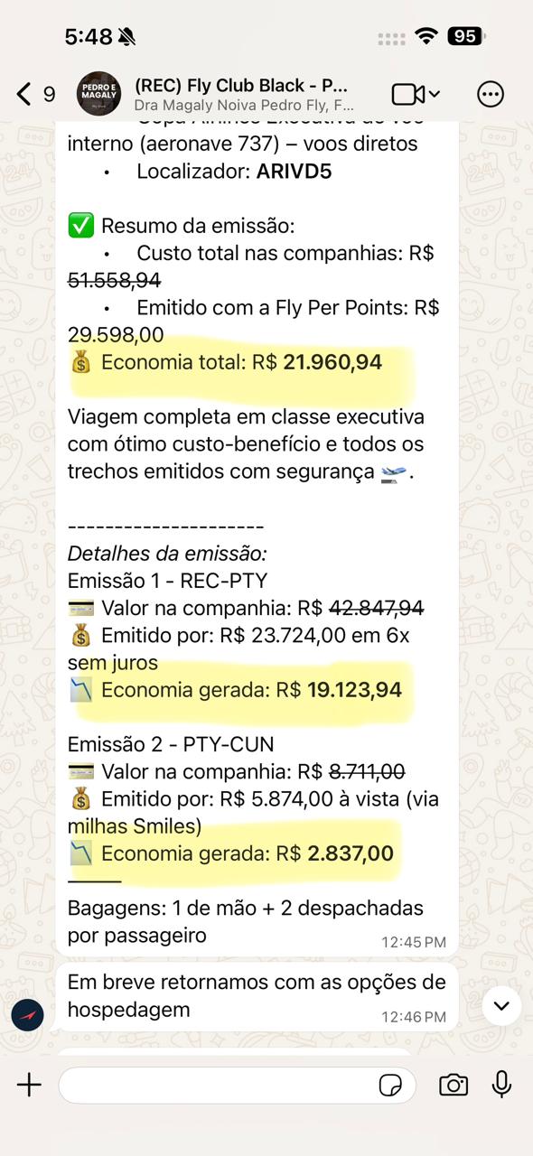 Print de conversa de emissão — economia de 57%