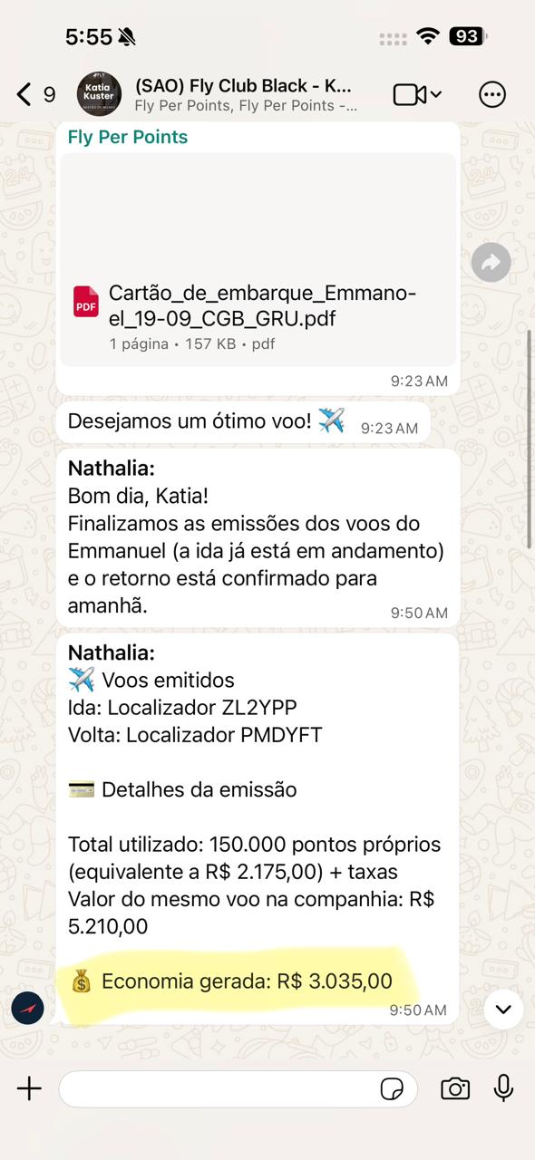 Print de conversa de emissão — economia de 11%
