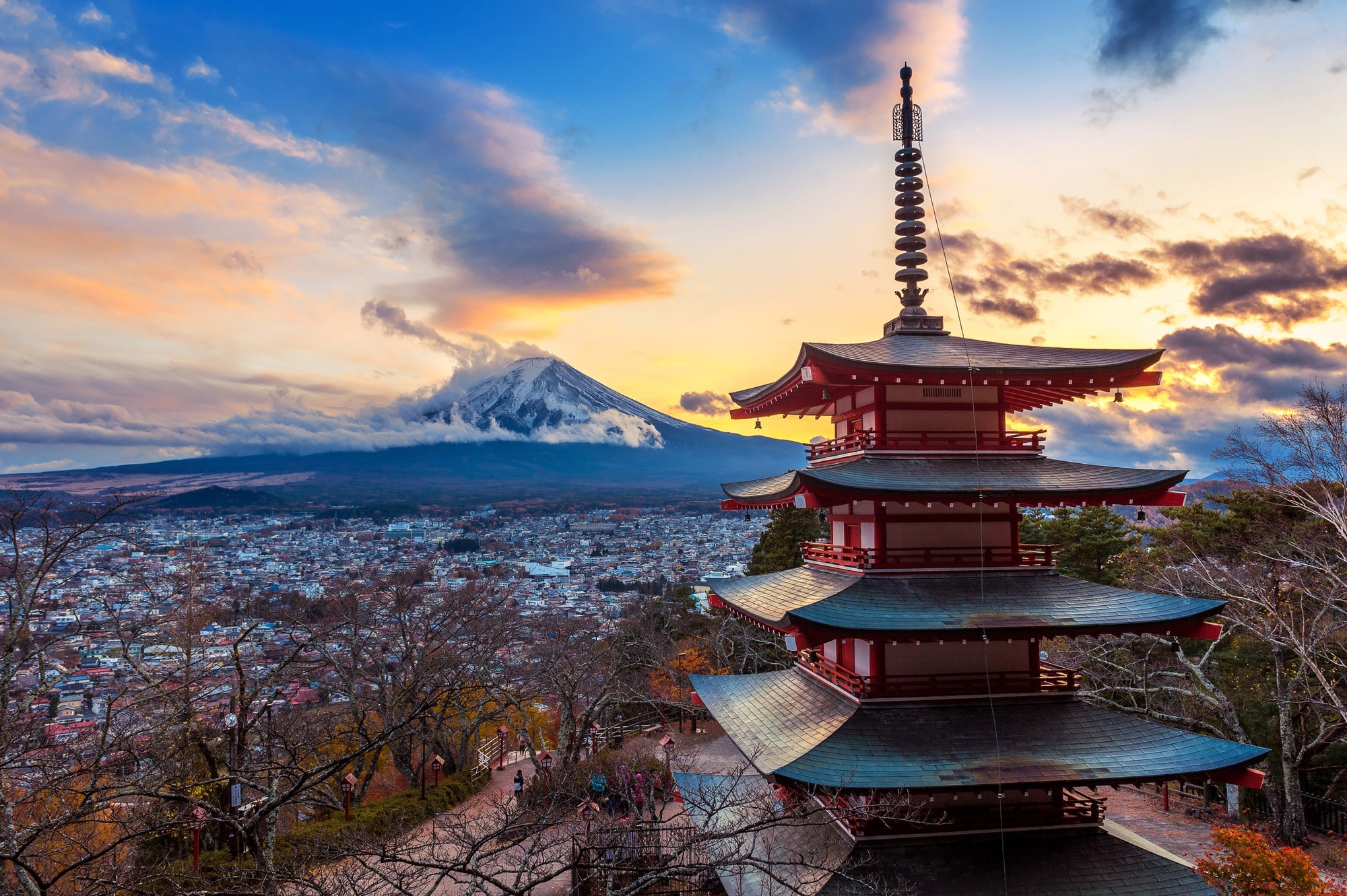 Japão — pagode e Monte Fuji